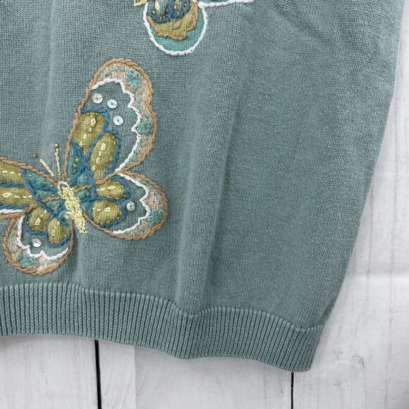 American VINTAGE SMALL 80's Butterfly Embroidered Knit Sweater Short Sleeve - Picture 7 of 9